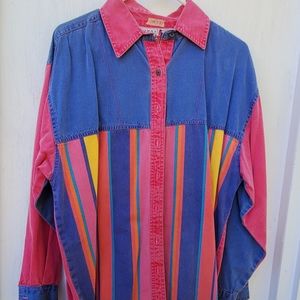 Multicolored Denim Button-Up